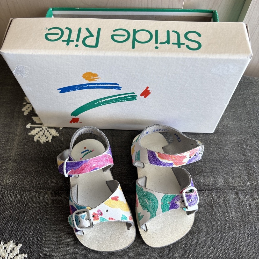 Vintage Stride Rite Peek A Boo Print Sandals Original Box Toddler Size 3 M 1990s